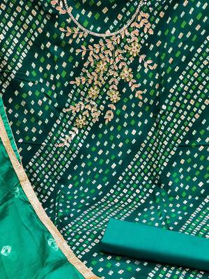 geometric printed embroidered zari unstitched dress material 4