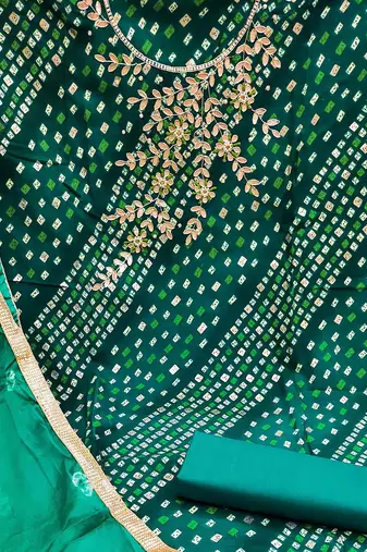 geometric printed embroidered zari unstitched dress material