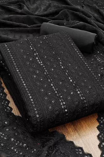 sequin embroidered unstitched dress material