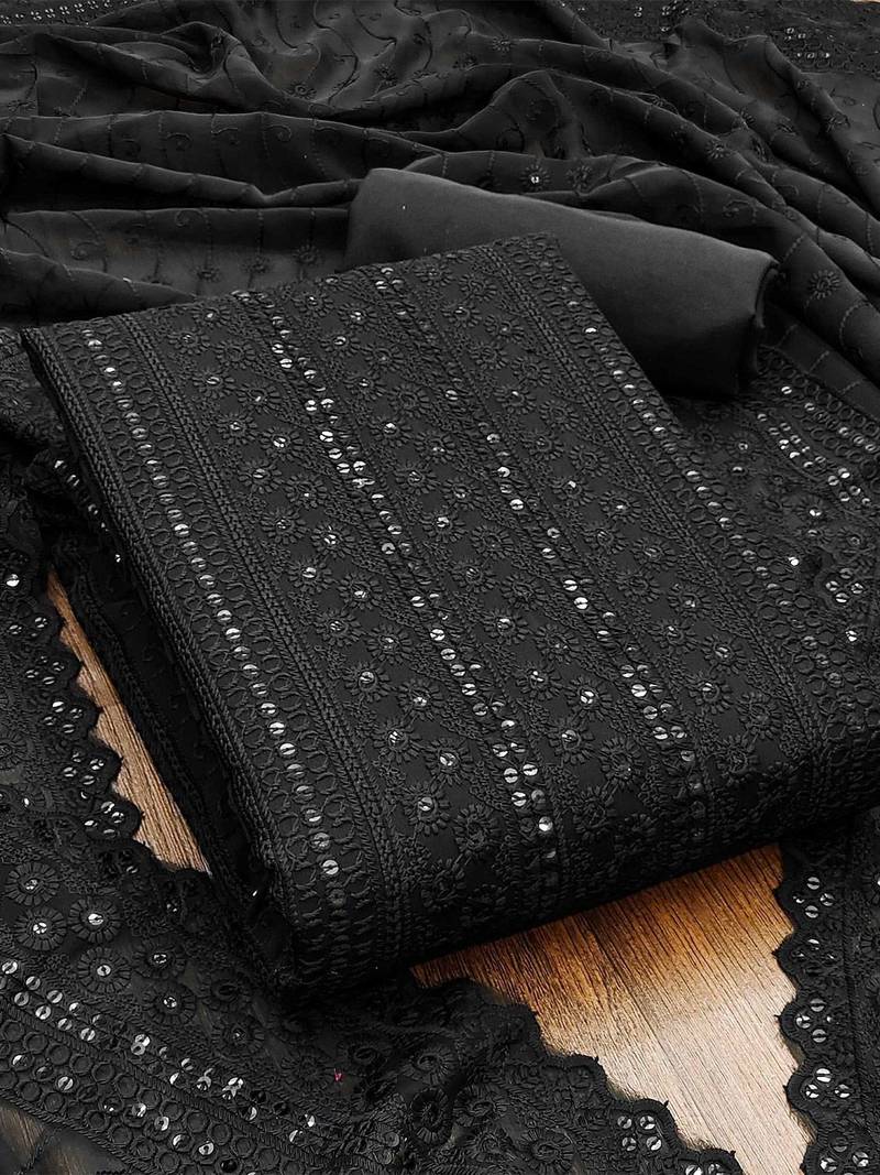 sequin embroidered unstitched dress material