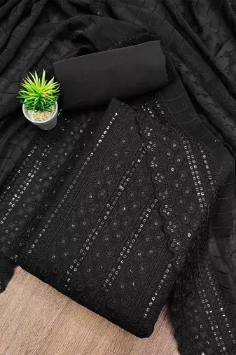 sequin embroidered unstitched dress material