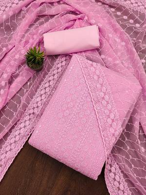 pink embroidered unstitched dress material 1