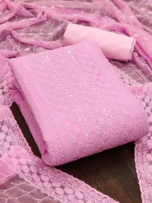 pink embroidered unstitched dress material 2