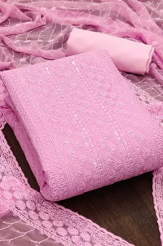 pink embroidered unstitched dress material
