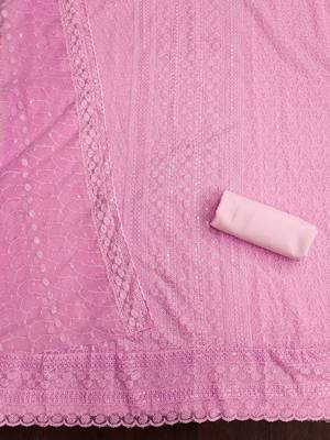 pink embroidered unstitched dress material 3
