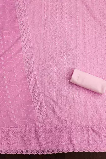 pink embroidered unstitched dress material
