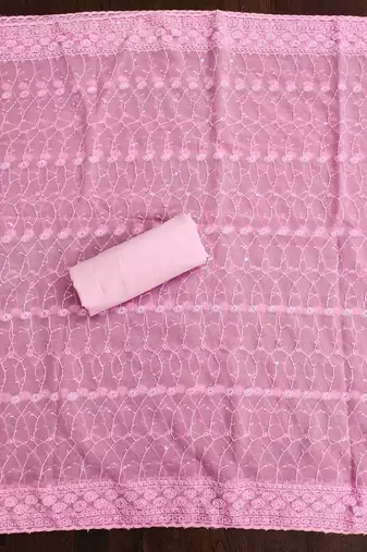 pink embroidered unstitched dress material