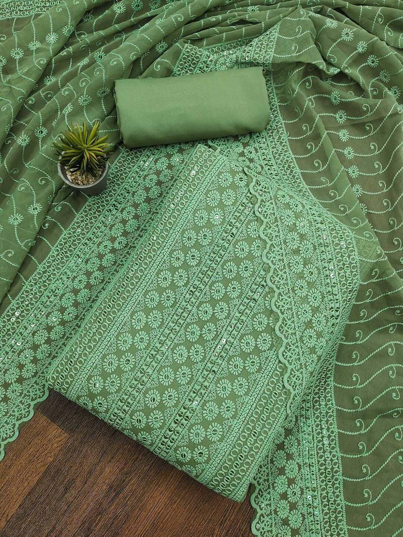 embroidered sequinned unstitched dress material