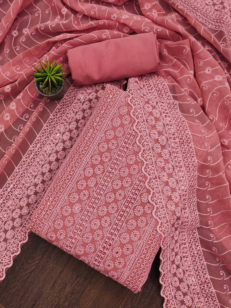 sequin embroidered unstitched dress material
