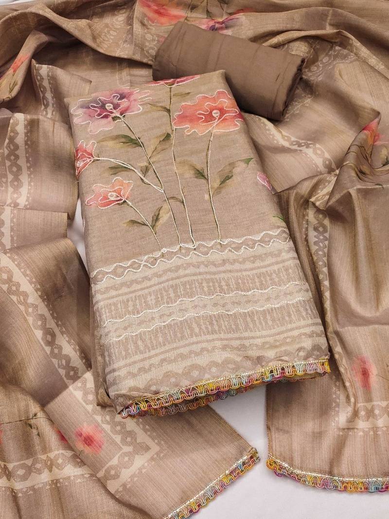 cotton blend grey embroidered dress material