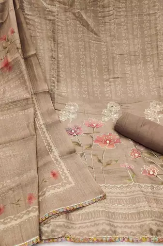 cotton blend grey embroidered dress material