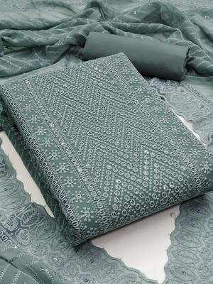 ethnic motifs embroidered sequinned unstitched dress material 2