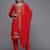 red & gold-toned embroidered unstitched dress material