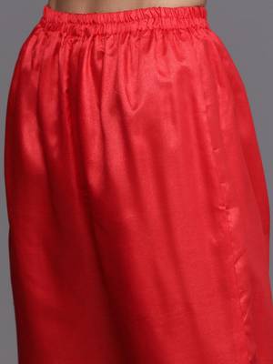 red & gold-toned embroidered unstitched dress material 3