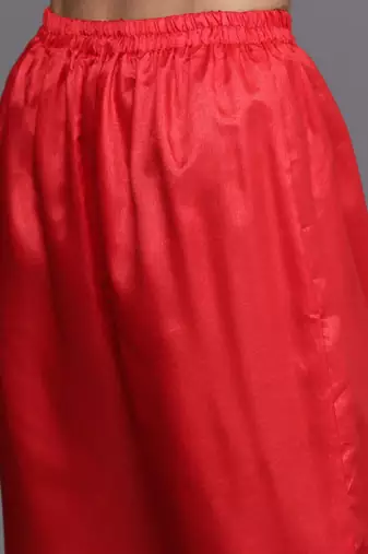 red & gold-toned embroidered unstitched dress material