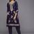 navy blue & gold-toned embroidered unstitched dress material