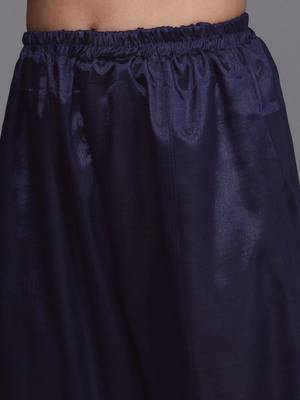 navy blue & gold-toned embroidered unstitched dress material 3