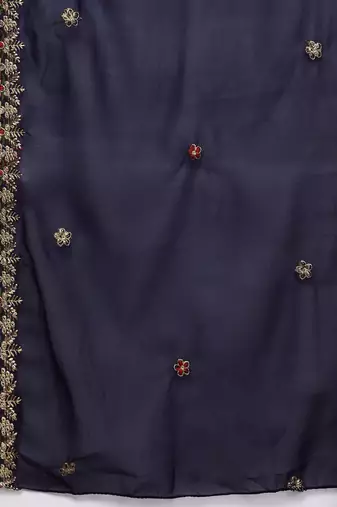 navy blue & gold-toned embroidered unstitched dress material