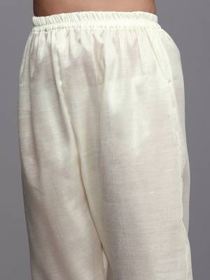 white & gold-toned embroidered unstitched dress material 3