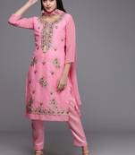 pink & red embroidered unstitched dress material