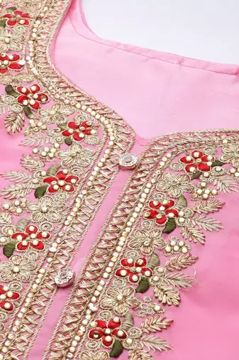 pink & red embroidered unstitched dress material
