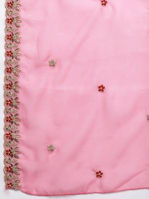 pink & red embroidered unstitched dress material 4