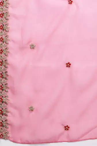 pink & red embroidered unstitched dress material