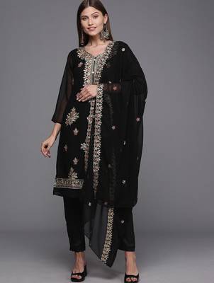 black & red embroidered unstitched dress material 1