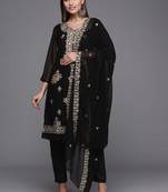 black & red embroidered unstitched dress material