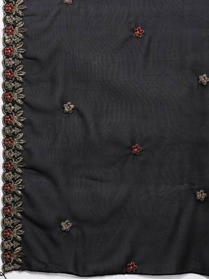 black & red embroidered unstitched dress material 4