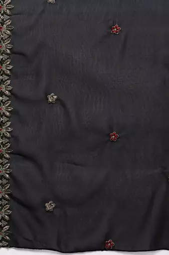 black & red embroidered unstitched dress material