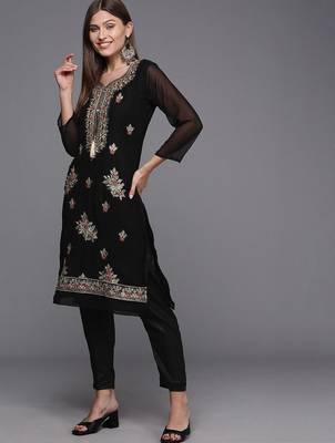 black & red embroidered unstitched dress material 5