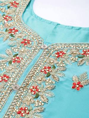 blue & red embroidered unstitched dress material 2