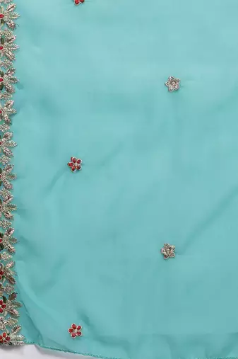 blue & red embroidered unstitched dress material