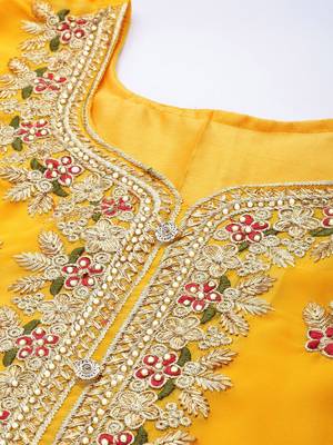 yellow & red embroidered unstitched dress material 2
