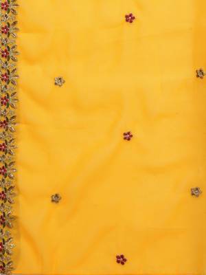 yellow & red embroidered unstitched dress material 4