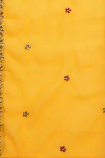yellow & red embroidered unstitched dress material
