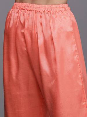 peach-coloured & gold-toned embroidered unstitched dress material 3