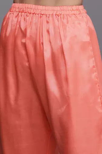 peach-coloured & gold-toned embroidered unstitched dress material