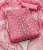 floral embroidered sequinned organza unstitched dress material