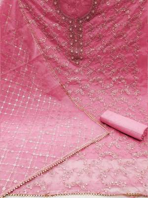 floral embroidered sequinned organza unstitched dress material 3