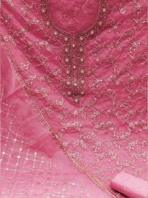 floral embroidered sequinned organza unstitched dress material 4