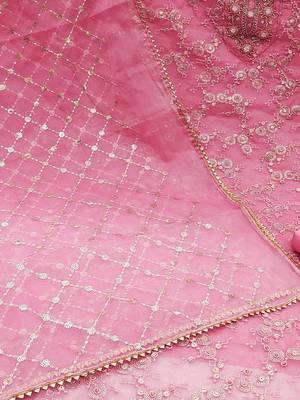 floral embroidered sequinned organza unstitched dress material 5