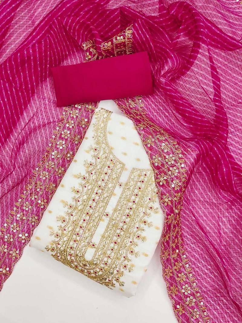 embroidered zari unstitched dress material