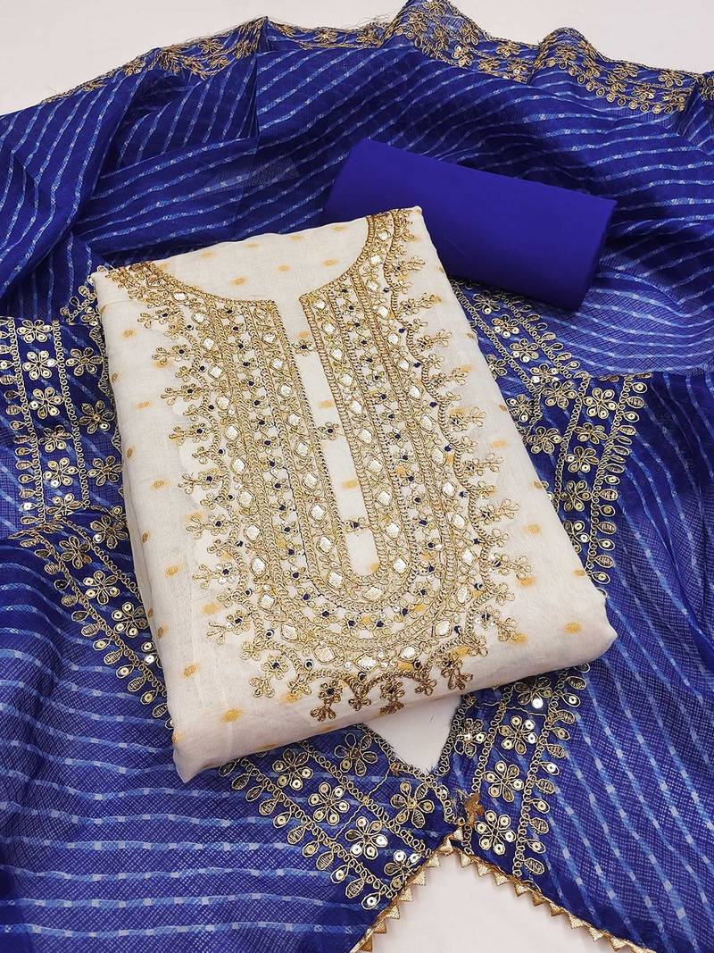 embroidered zari unstitched dress material