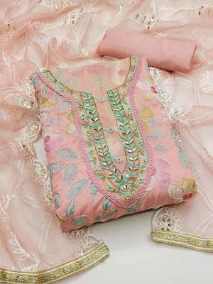 floral embroidered organza unstitched dress material 1