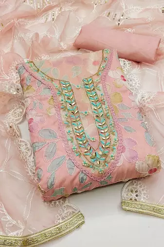 floral embroidered organza unstitched dress material