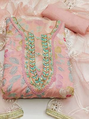floral embroidered organza unstitched dress material 2