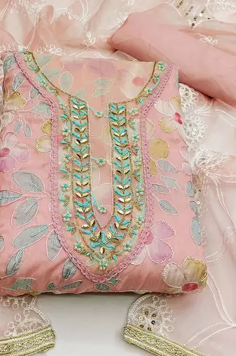 floral embroidered organza unstitched dress material