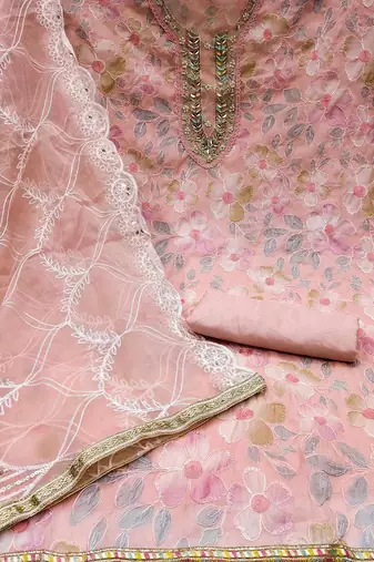 floral embroidered organza unstitched dress material
